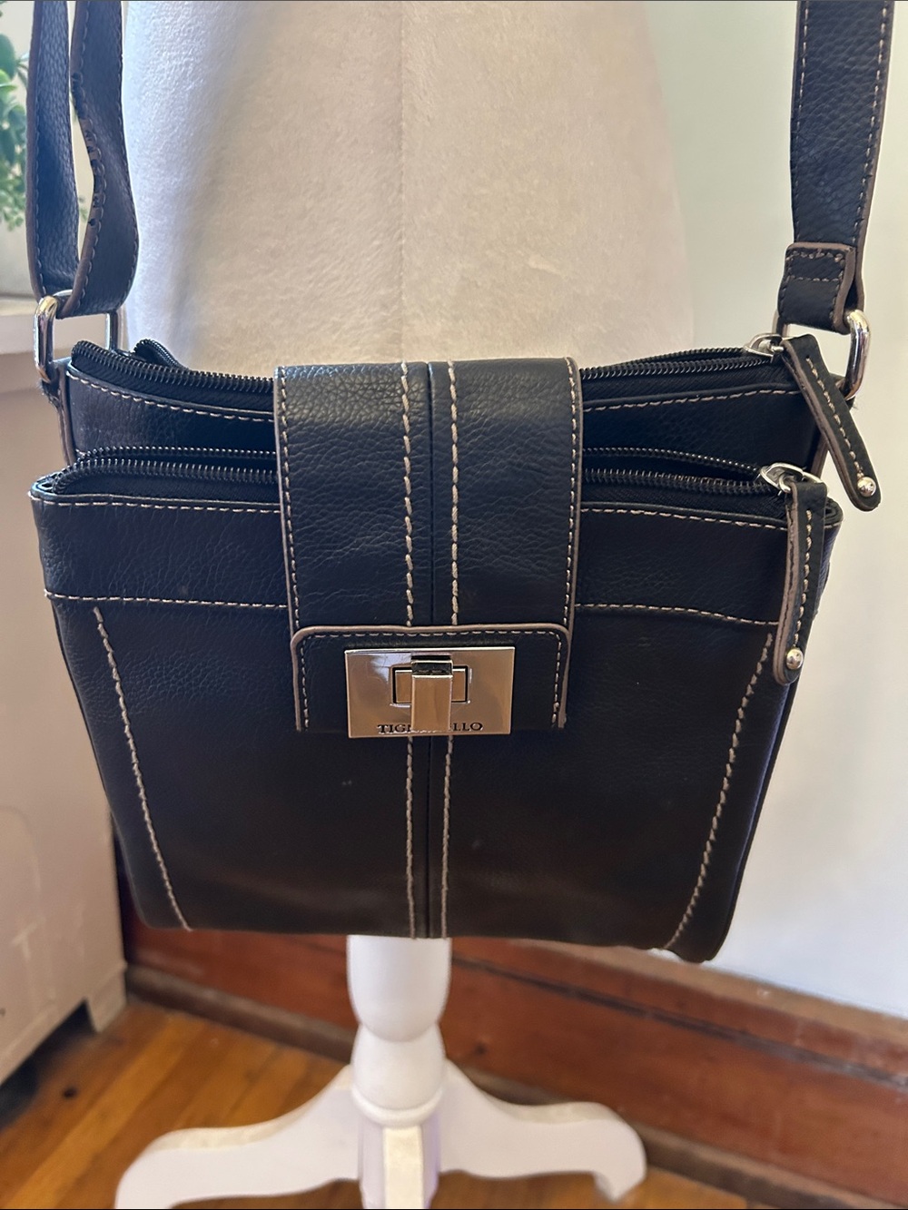 Tignanello dark brown Crossbody Bag with Contrast Stitching EUC